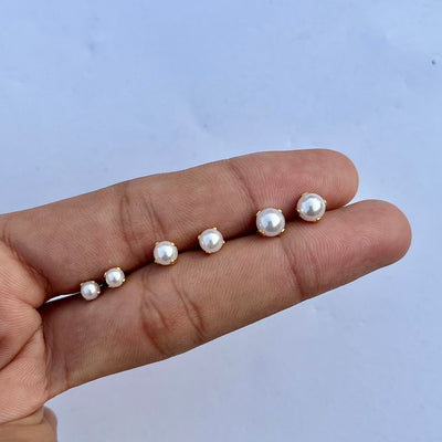 3 Pairs Gold-Plated Pearl Stud Earrings Set