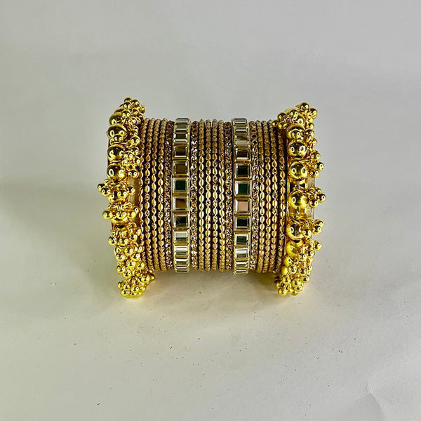 Champagne Pearl & Kundan Bangle Set - 2.6 Size