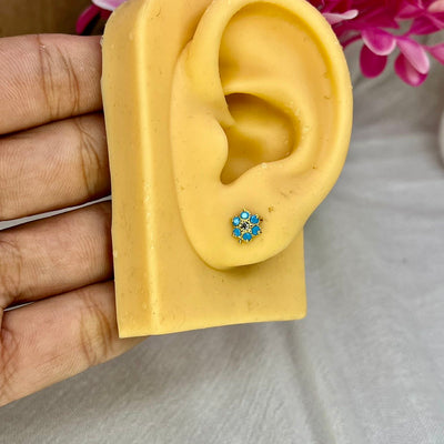 Ferozi 7 Stone Floral Screw Stud Earrings