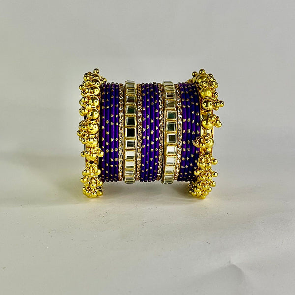 Purple Pearl & Kundan Bangle Set - 2.6 Size