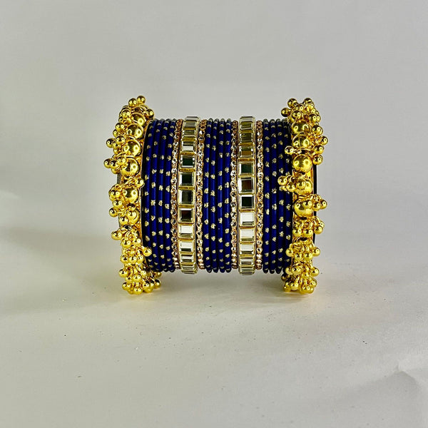 Navy blue Pearl & Kundan Bangle Set - 2.6 Size