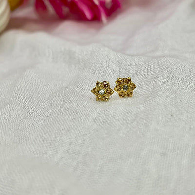 Champagne 7 Stone Floral Screw Stud Earrings