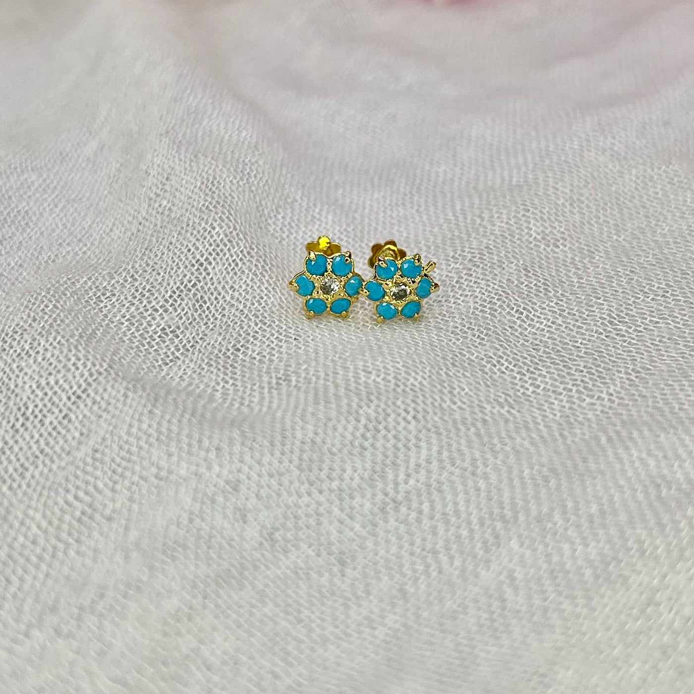Ferozi 7 Stone Floral Screw Stud Earrings