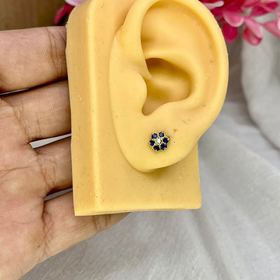 Black 7 Stone Floral Screw Stud Earrings