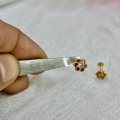 Orange 7 Stone Floral Screw Stud Earrings