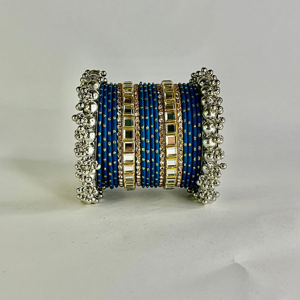 Blue Pearl & Kundan Bangle Set - 2.6 Size