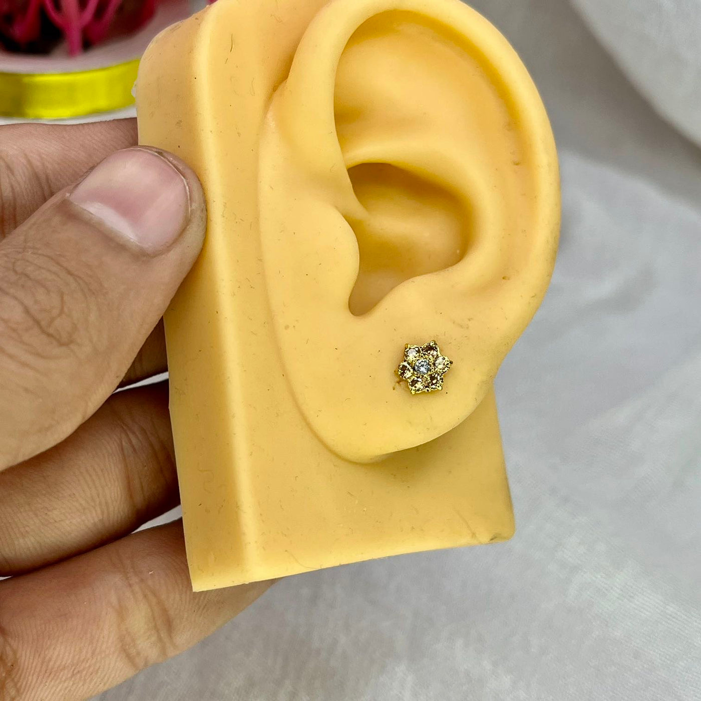 Champagne 7 Stone Floral Screw Stud Earrings