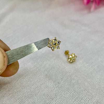 White 7 Stone Floral Screw Stud Earrings