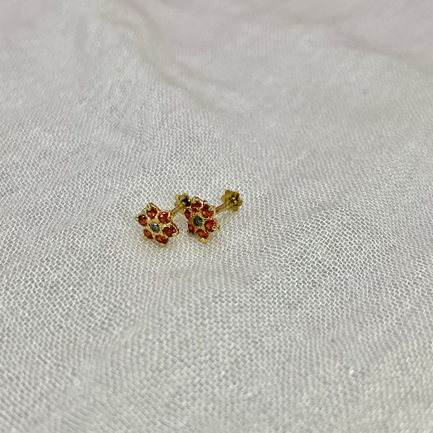 Orange 7 Stone Floral Screw Stud Earrings