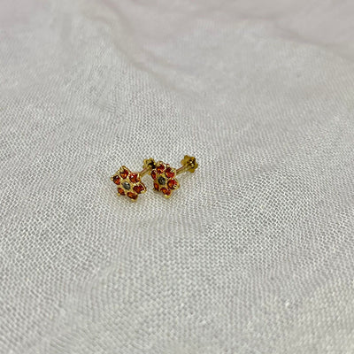 Orange 7 Stone Floral Screw Stud Earrings