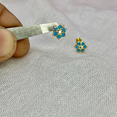 Ferozi 7 Stone Floral Screw Stud Earrings