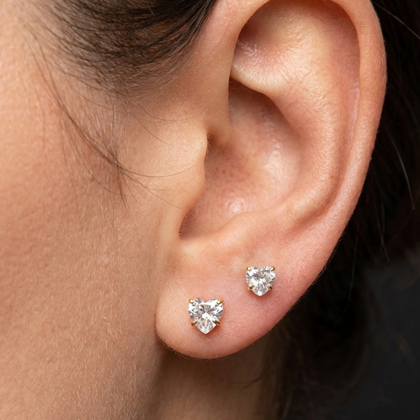 Heart Stone Titanium Studs Pair (6mm, 7mm) - Hypoallergenic