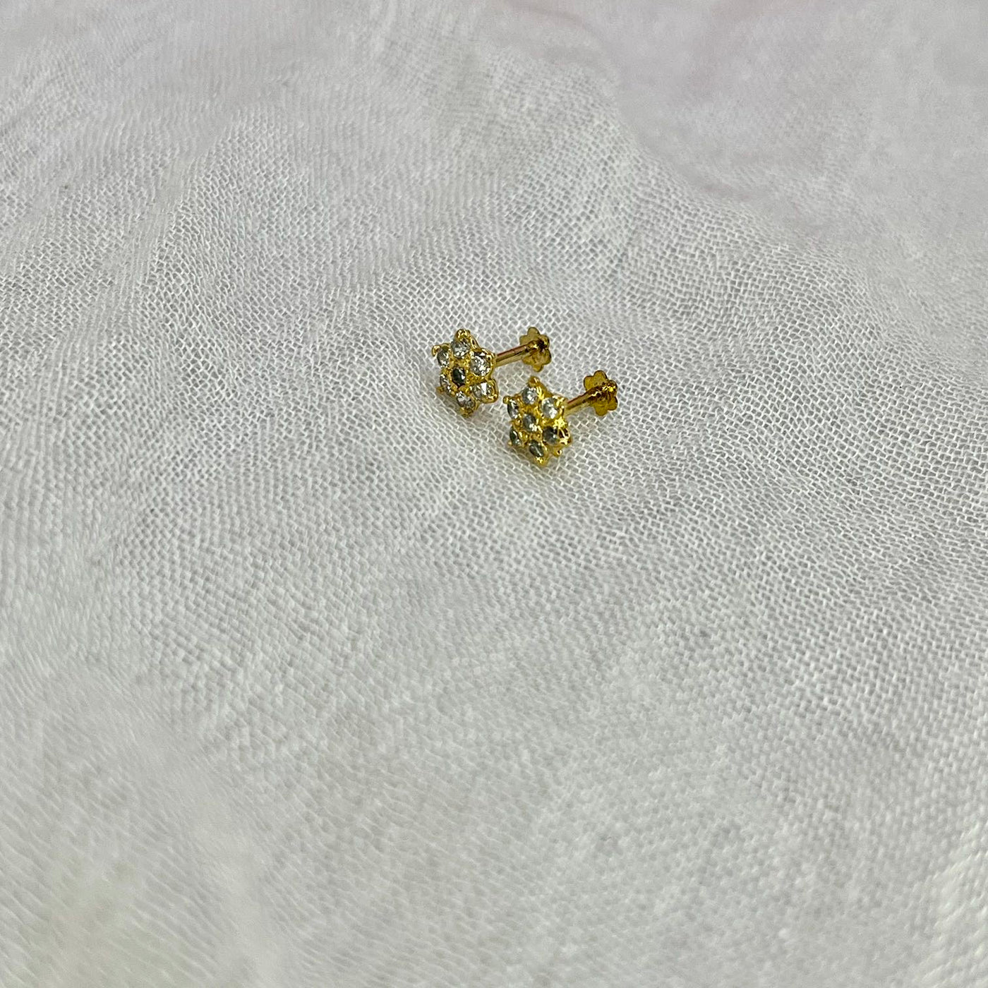 White 7 Stone Floral Screw Stud Earrings