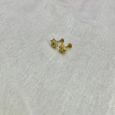 White 7 Stone Floral Screw Stud Earrings