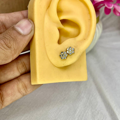 White 7 Stone Floral Screw Stud Earrings