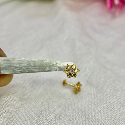 Champagne 7 Stone Floral Screw Stud Earrings