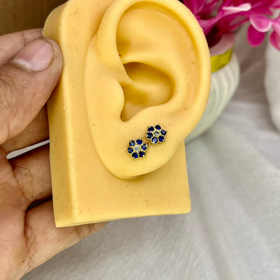 Black 7 Stone Floral Screw Stud Earrings