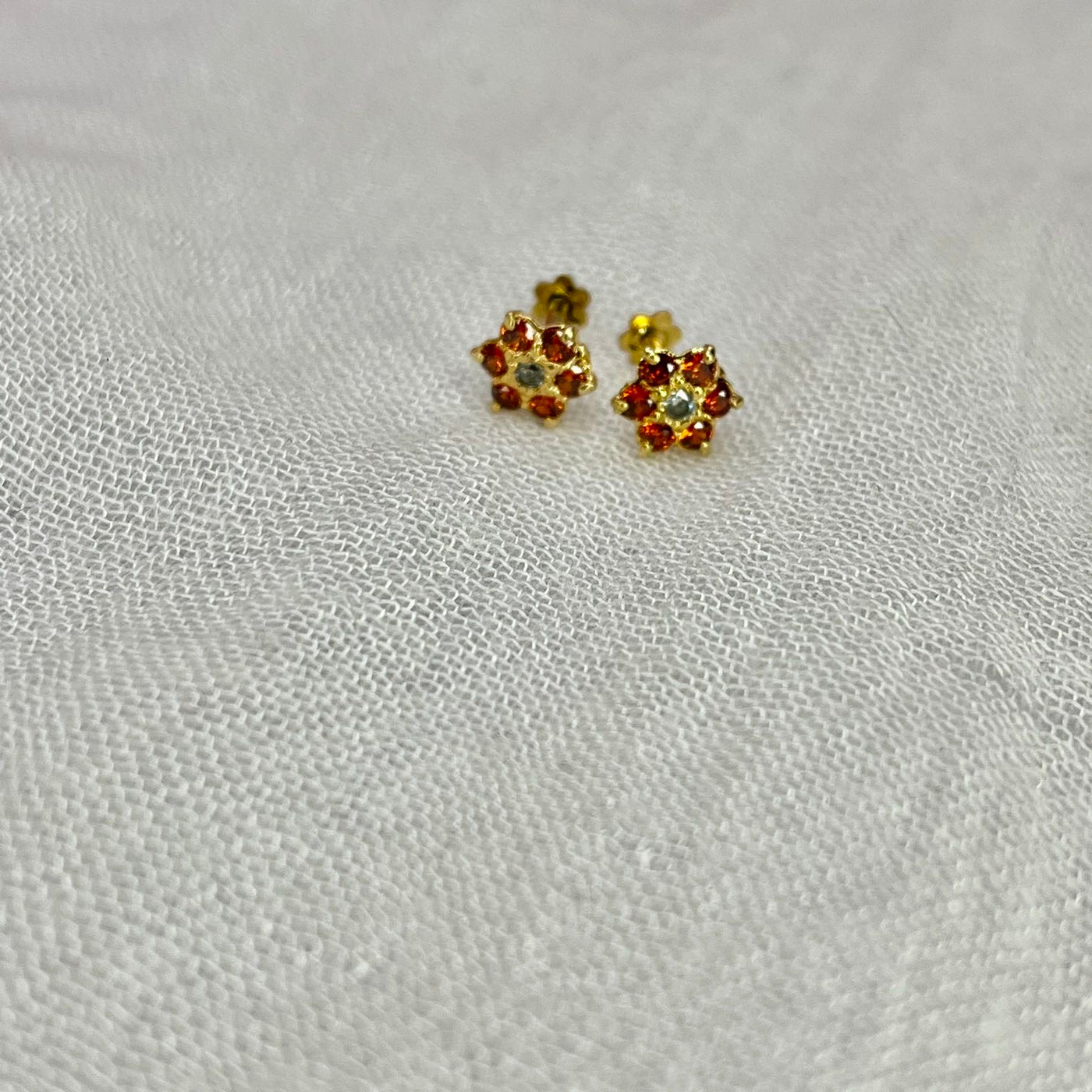 Orange 7 Stone Floral Screw Stud Earrings