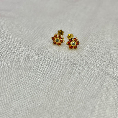 Orange 7 Stone Floral Screw Stud Earrings