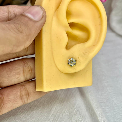 White 7 Stone Floral Screw Stud Earrings