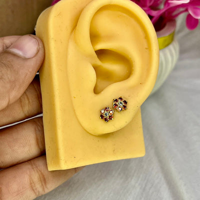Orange 7 Stone Floral Screw Stud Earrings