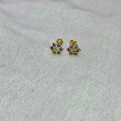 Purple 7 Stone Floral Screw Stud Earrings