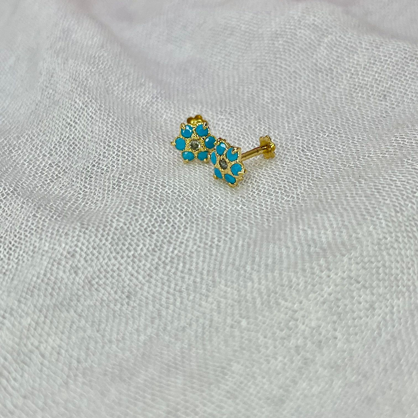 Ferozi 7 Stone Floral Screw Stud Earrings