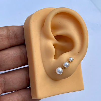 3 Pairs Gold-Plated Pearl Stud Earrings Set