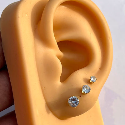 3 Pairs Gold-Plated Zirqon Stone Stud Earrings Set