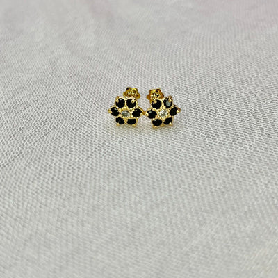 Black 7 Stone Floral Screw Stud Earrings