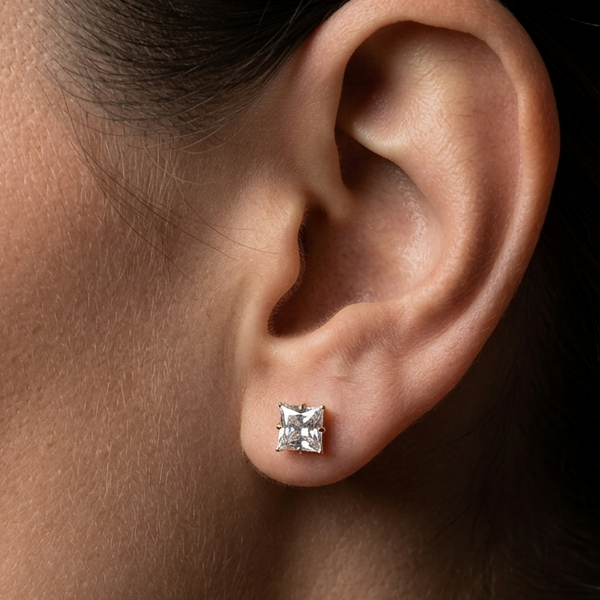 Square Stone Titanium Studs Pair – 6mm - Hypoallergenic