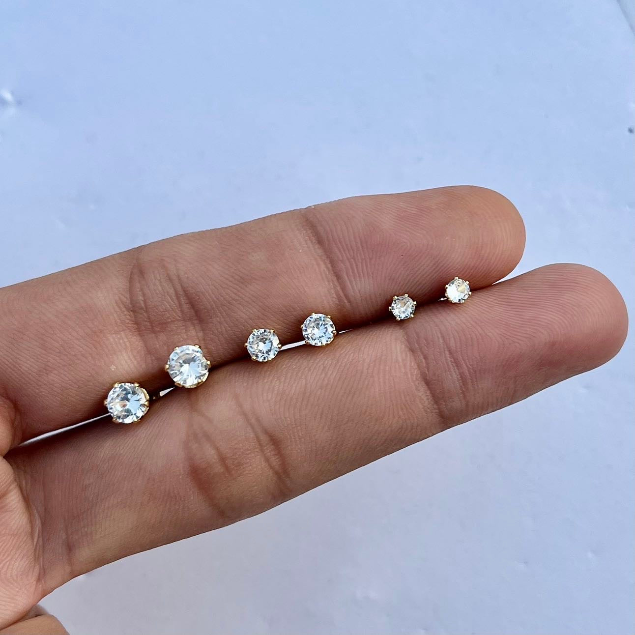 3 Pairs Gold-Plated Zirqon Stone Stud Earrings Set