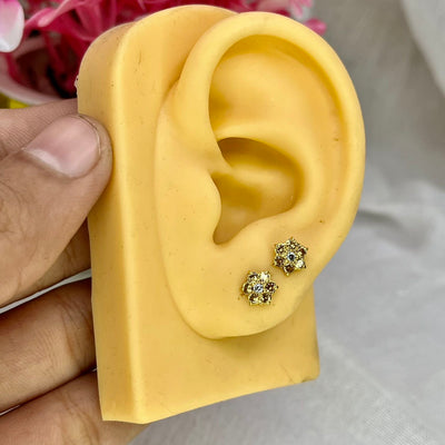 Champagne 7 Stone Floral Screw Stud Earrings