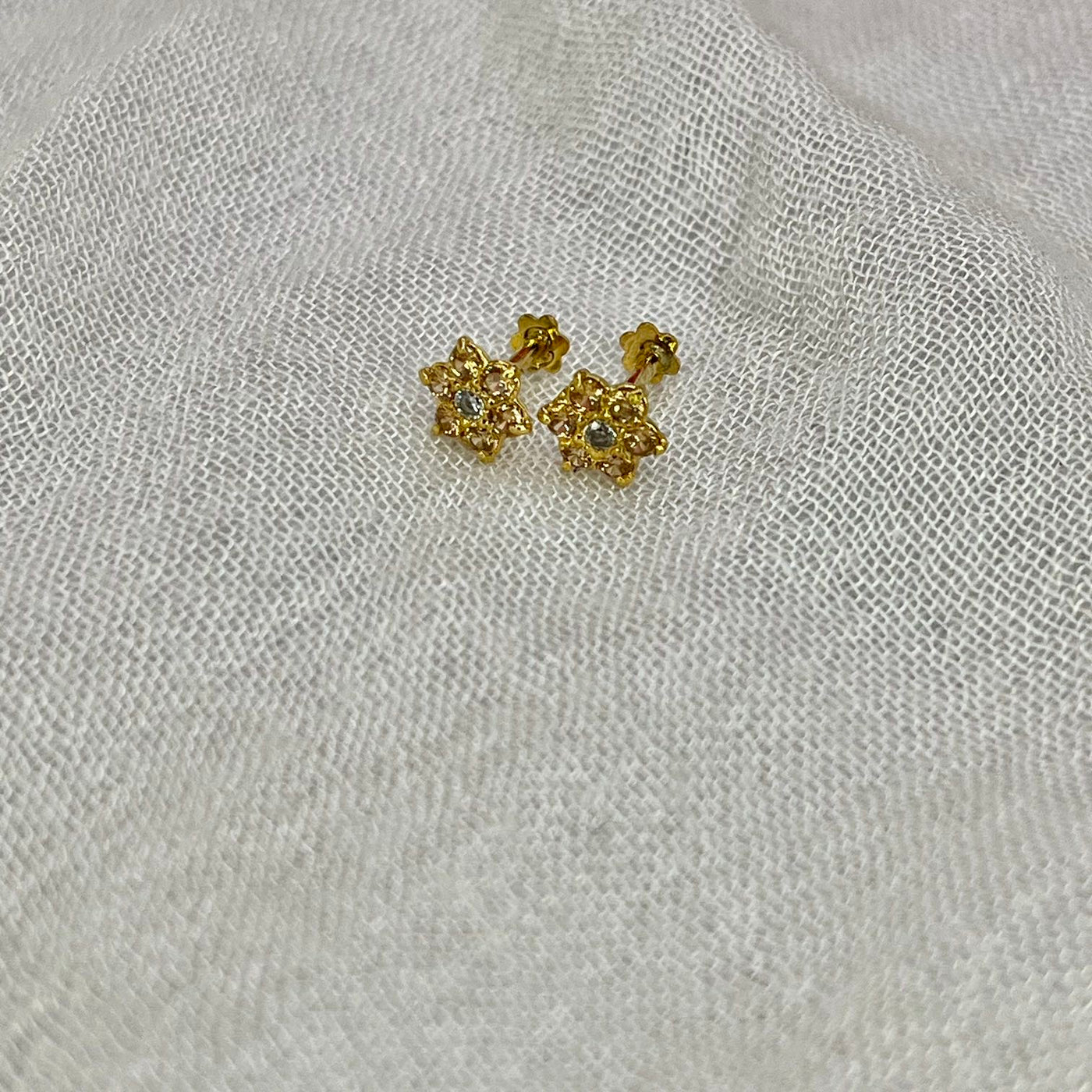 Champagne 7 Stone Floral Screw Stud Earrings