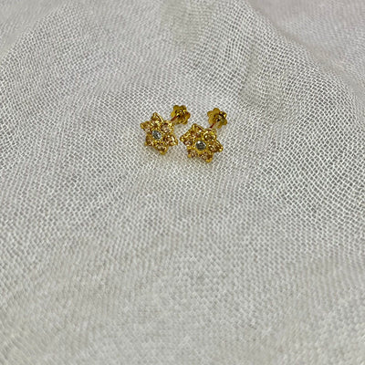 Champagne 7 Stone Floral Screw Stud Earrings