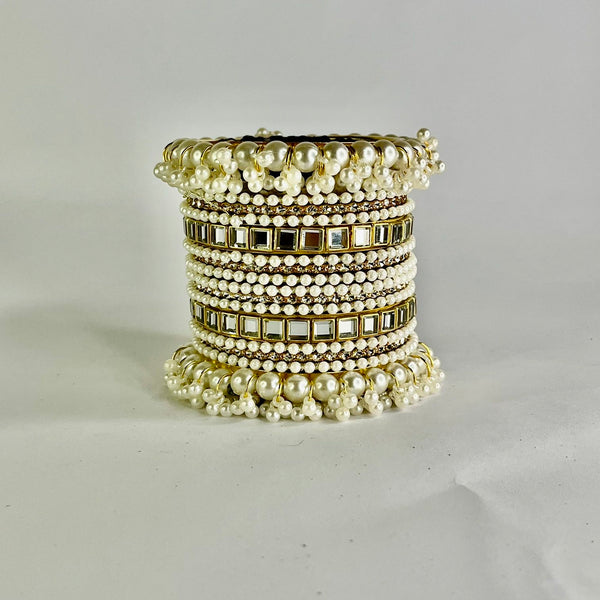 Pearl & Kundan Bangles & Kary Set - 2.6 Size