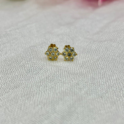 White 7 Stone Floral Screw Stud Earrings