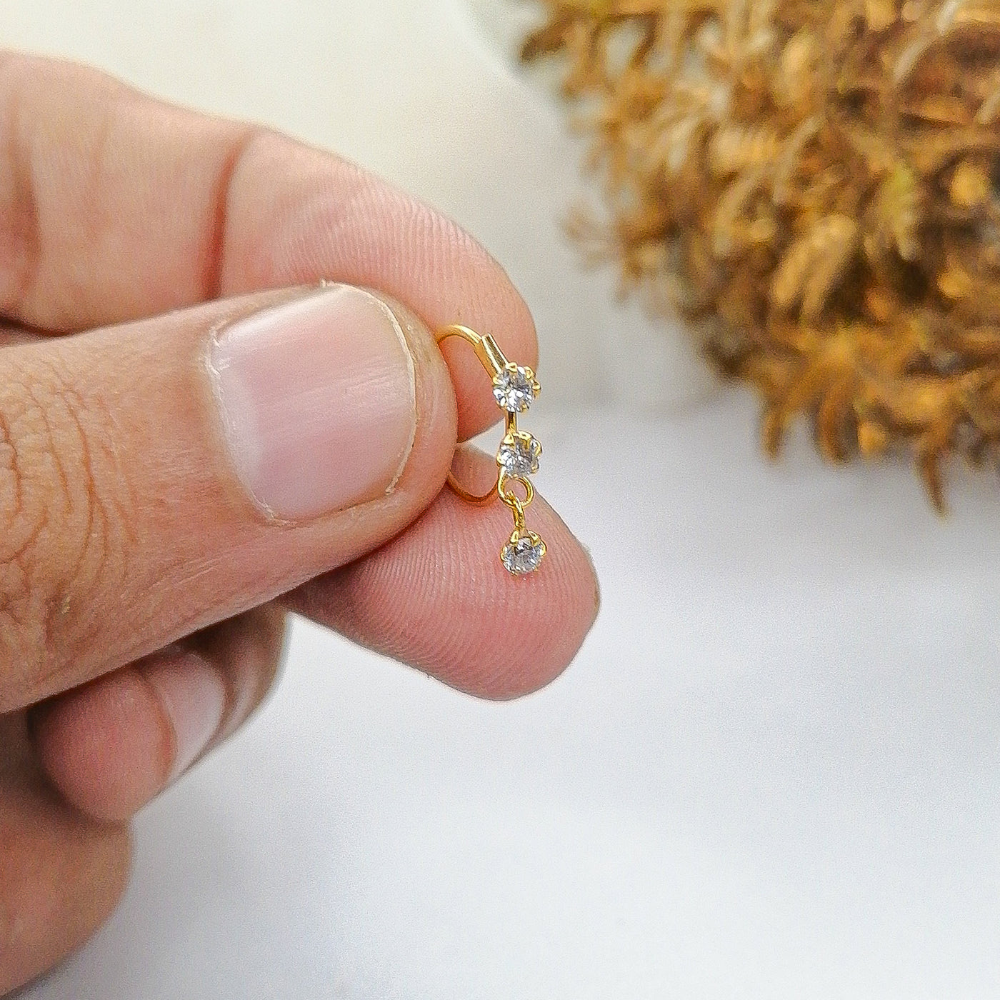 Elegant 3-Stone Hanging Nose Ring – Stylish & Dainty Everyday Jewelry