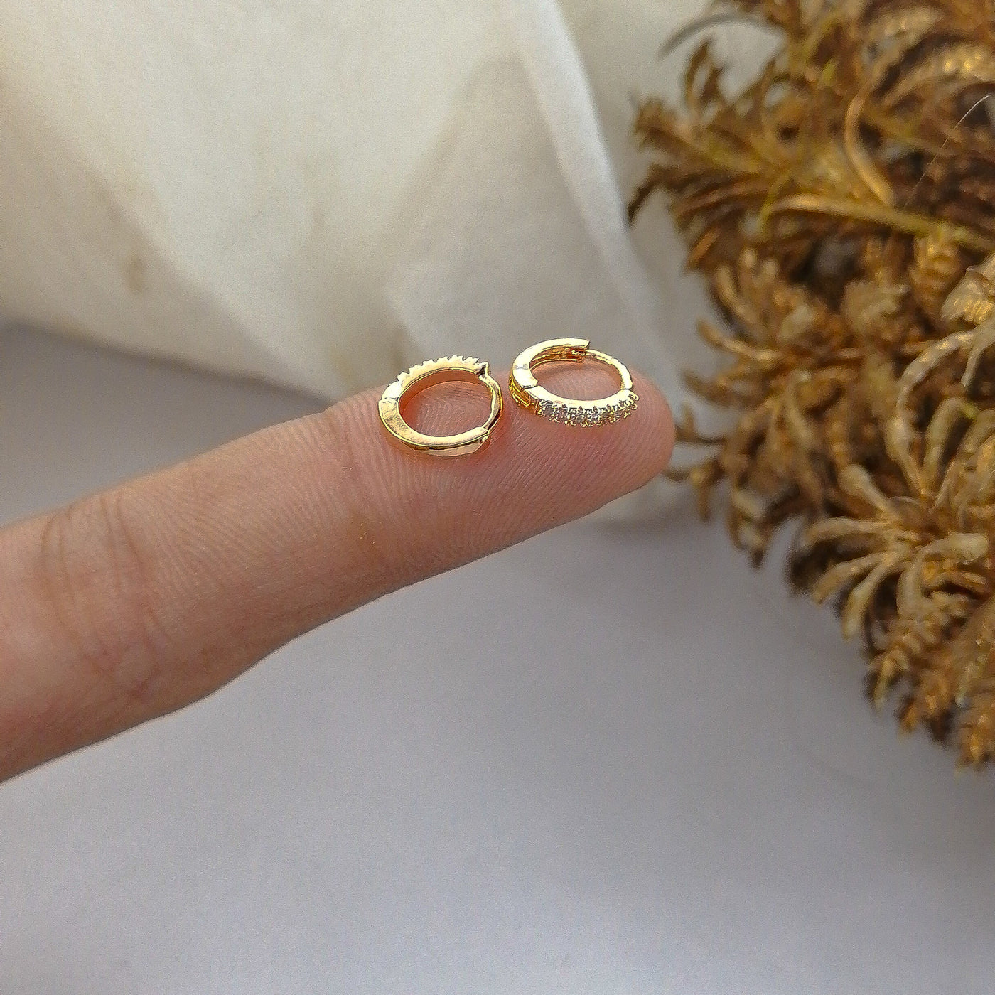 set of 2 nose rings - white stone and black stone nose rings