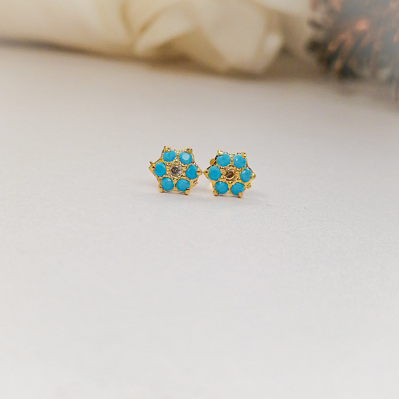 Feroza Flower Gold Plated Screw Back Stud Earrings