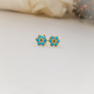 Feroza Flower Gold Plated Screw Back Stud Earrings