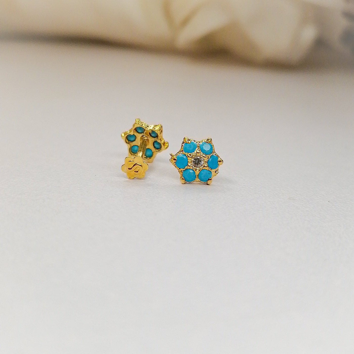 Feroza Flower Gold Plated Screw Back Stud Earrings