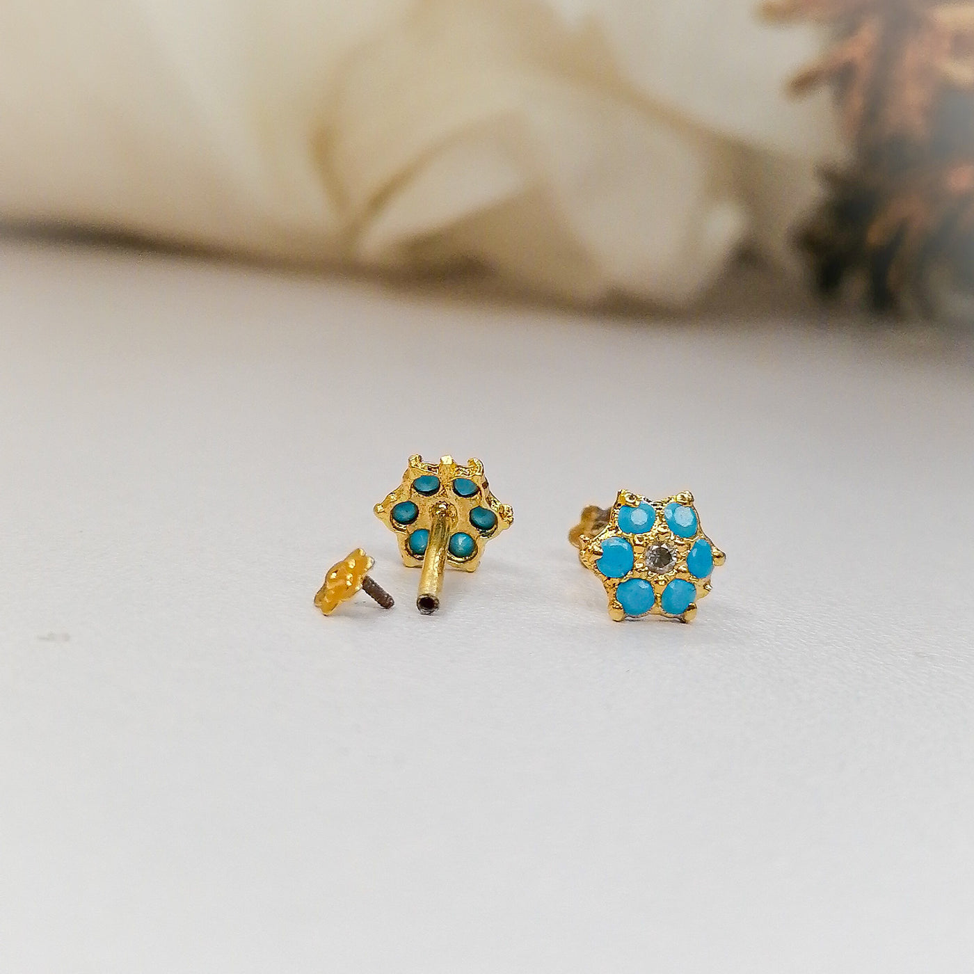 Feroza Flower Gold Plated Screw Back Stud Earrings