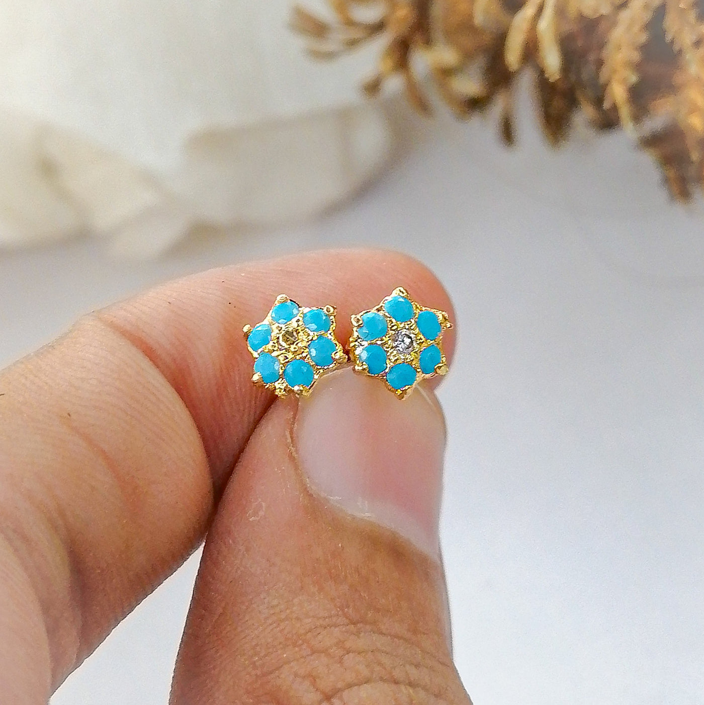 Feroza Flower Gold Plated Screw Back Stud Earrings