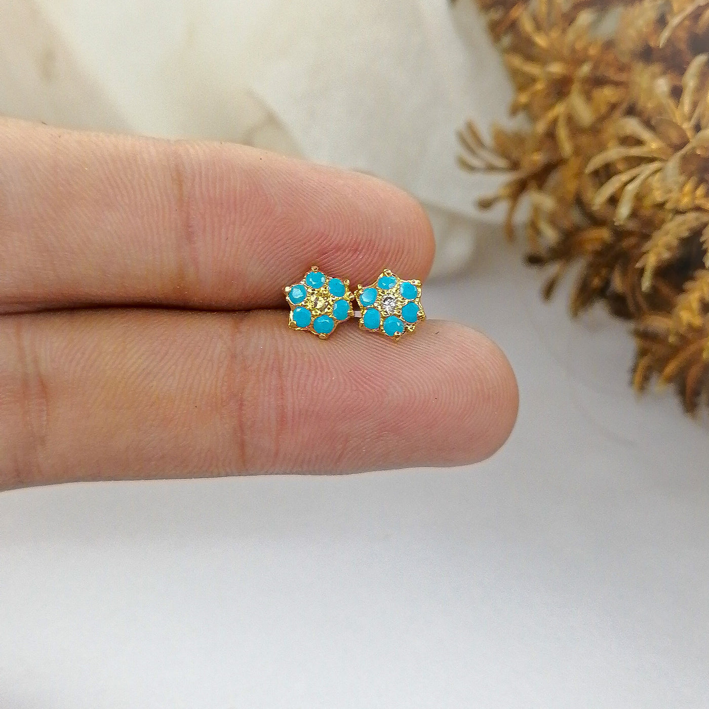 Feroza Flower Gold Plated Screw Back Stud Earrings