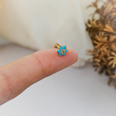 Feroza Flower Gold Plated Screw Back Stud Earrings