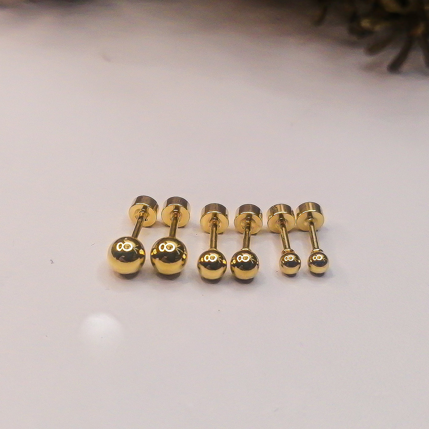 3 Pairs Gold-Plated Ball Stud Earrings