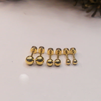 3 Pairs Gold-Plated Ball Stud Earrings