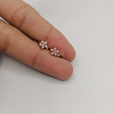 7mm Tiny Ruby Star Hoop Earrings