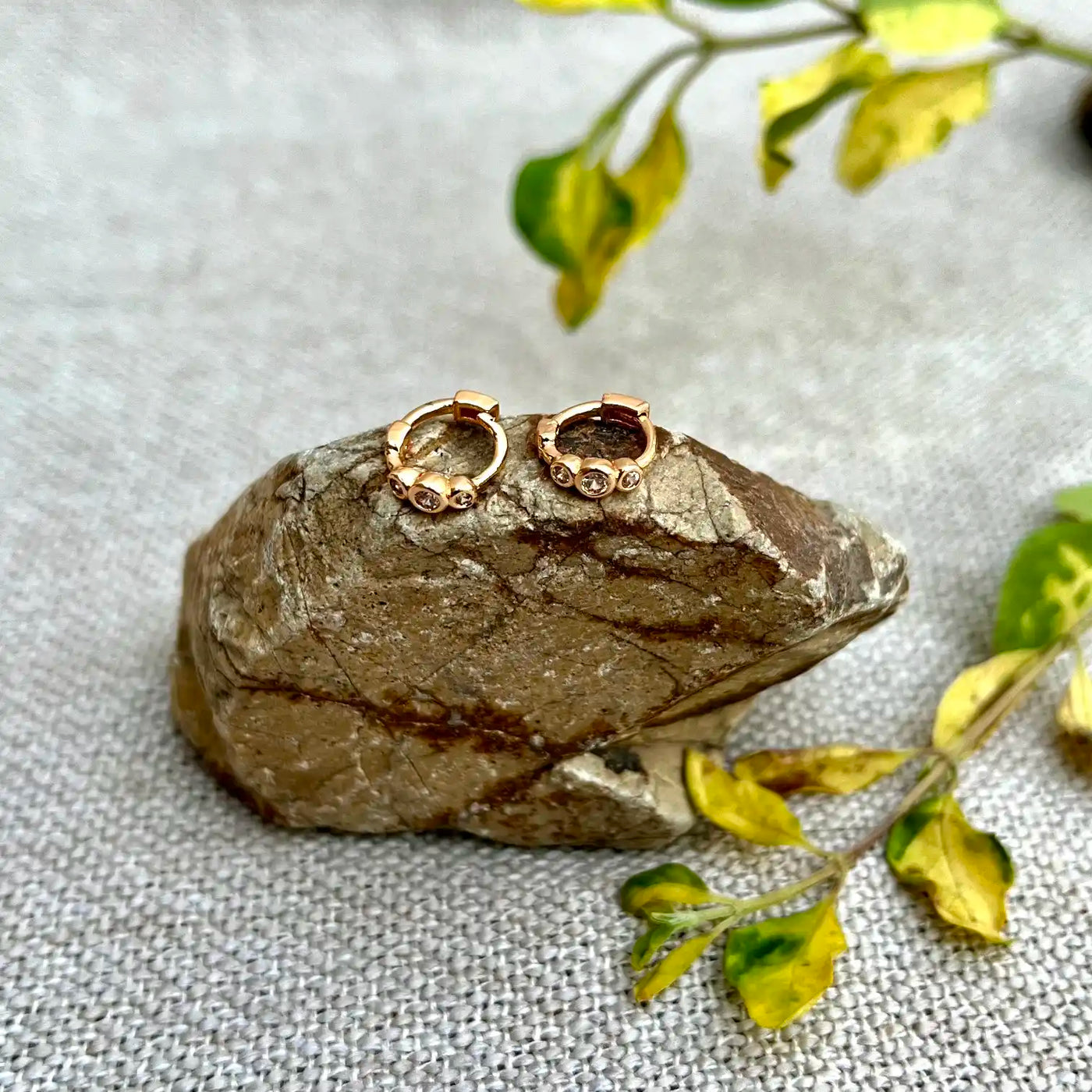 6mm Tiny 3 Stone Hoop Earrings